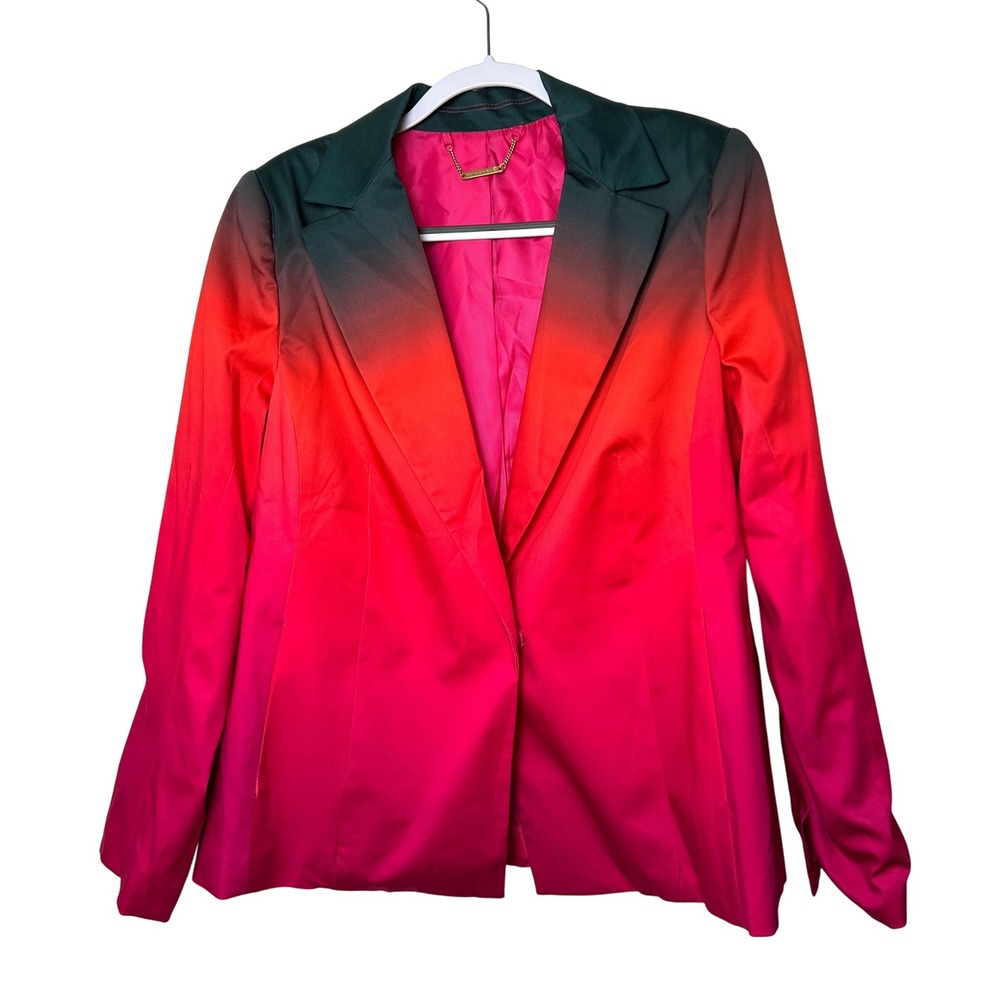Trina Turk Ryka Blazer Size 14 Ombre‎ Green Pink Red Career Party Statement READ - Picture 2 of 12